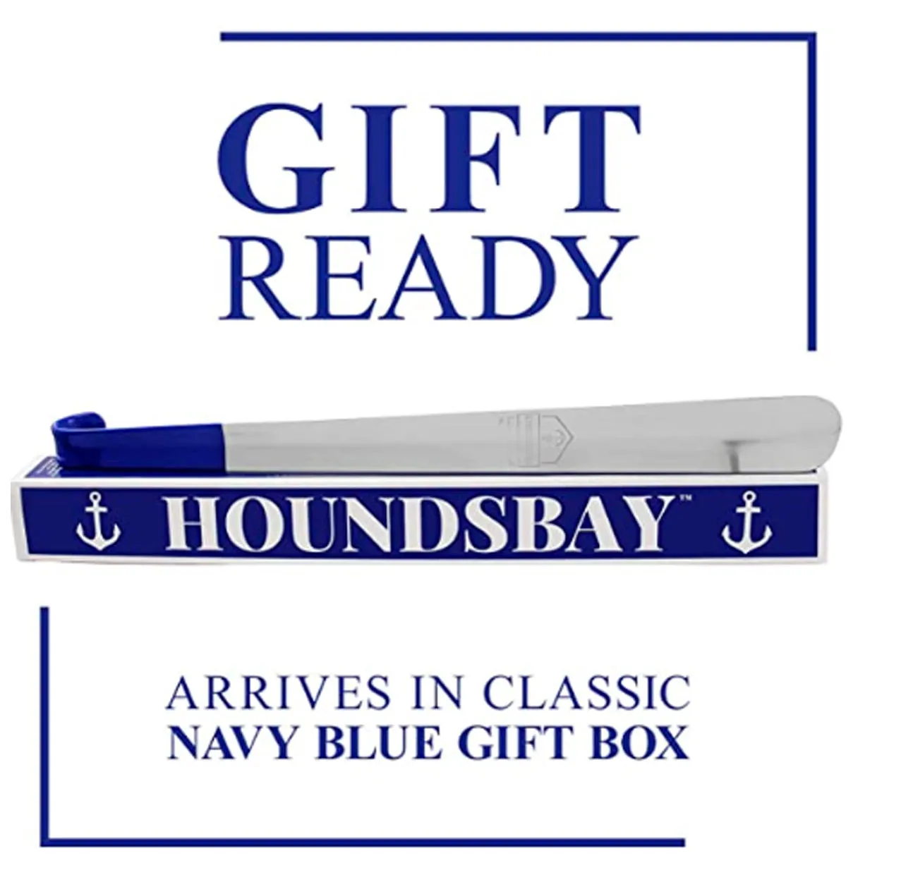 16.5" Long Handled Metal Shoe Horn with Comfort Grip Color Navy Blue