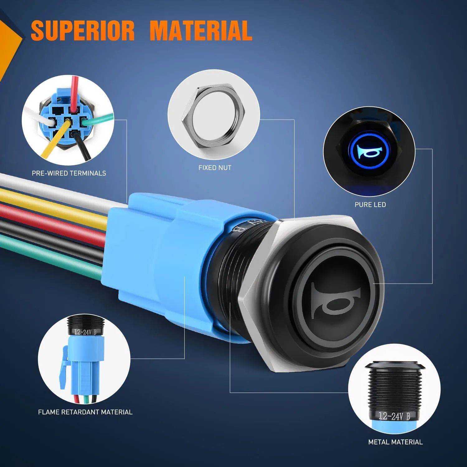 16MM Raised Speaker Horn Momentary Push Button Switch