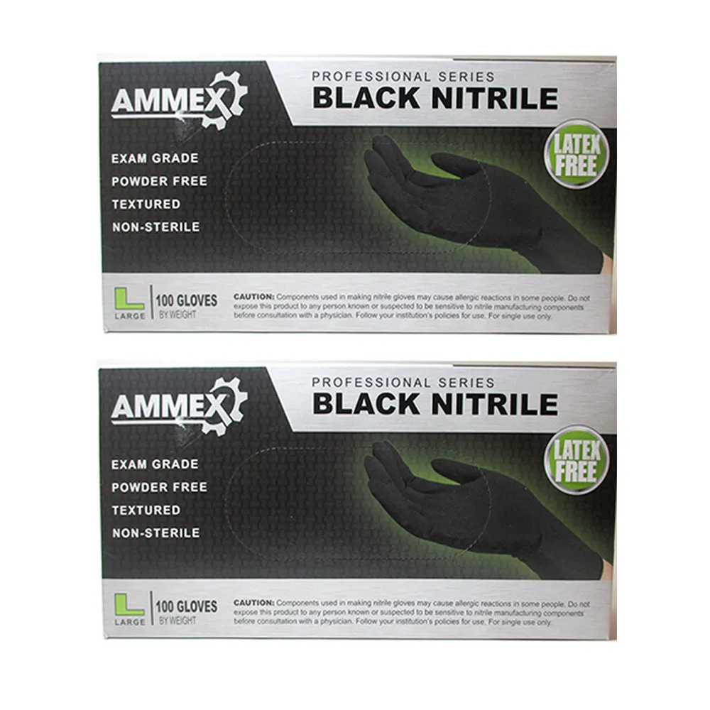 200 Nitrile Disposable Gloves Powder Free Non Latex Food Grade Clean Large Black