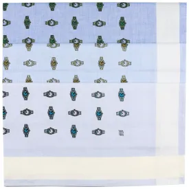 3x Wrist Watch Motif Cotton Handkerchief Set - Blue