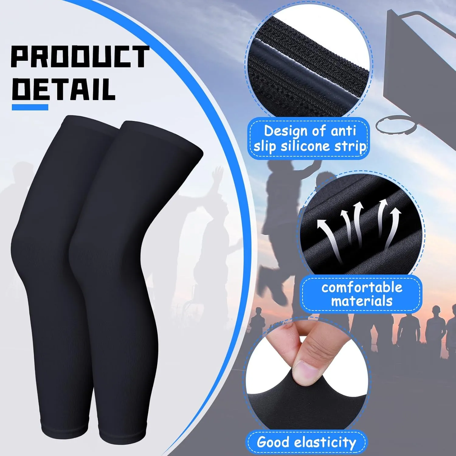 4 Pairs Kids Long Compression Leg and Arm Sleeves Youth Basketball Leg Sleeves Cycling Protection Covers for Youth Running Sport