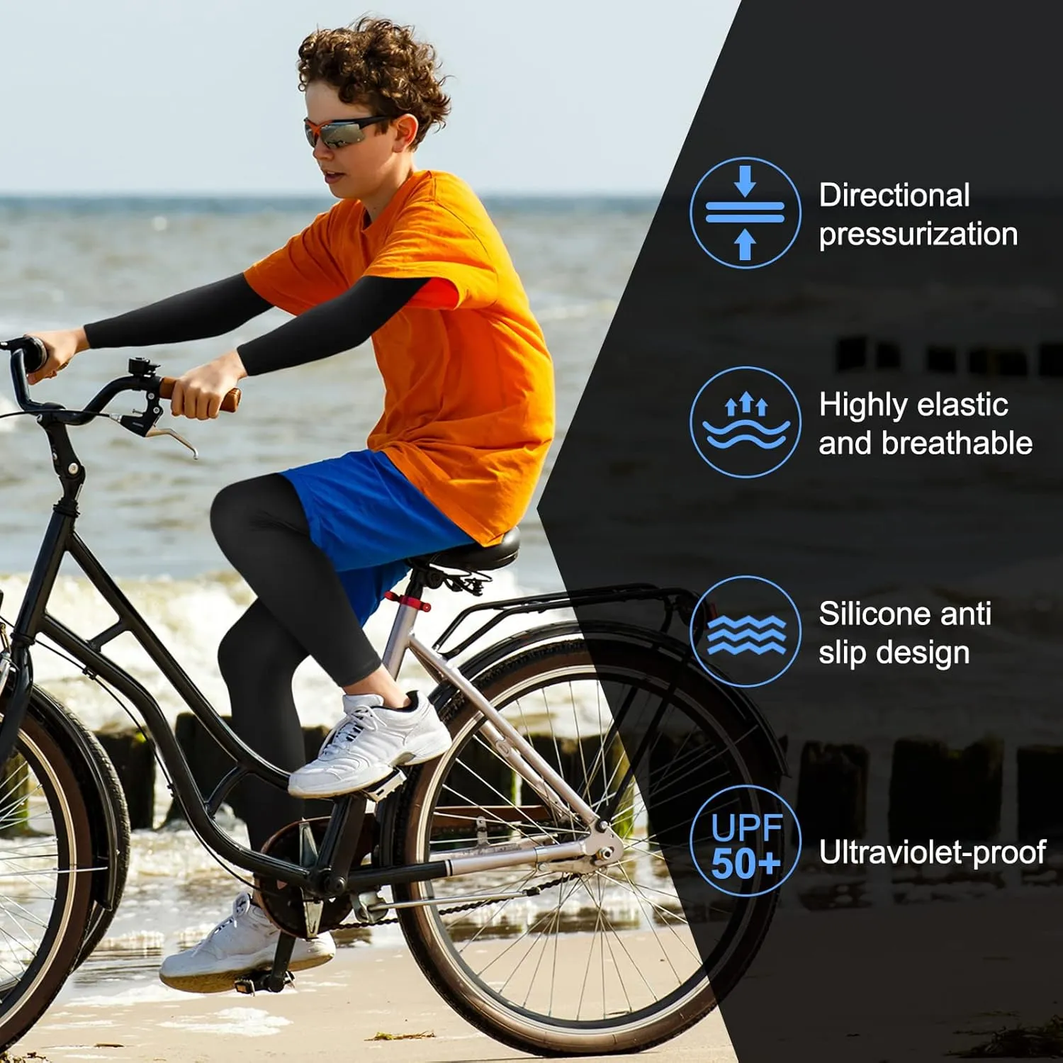 4 Pairs Kids Long Compression Leg and Arm Sleeves Youth Basketball Leg Sleeves Cycling Protection Covers for Youth Running Sport