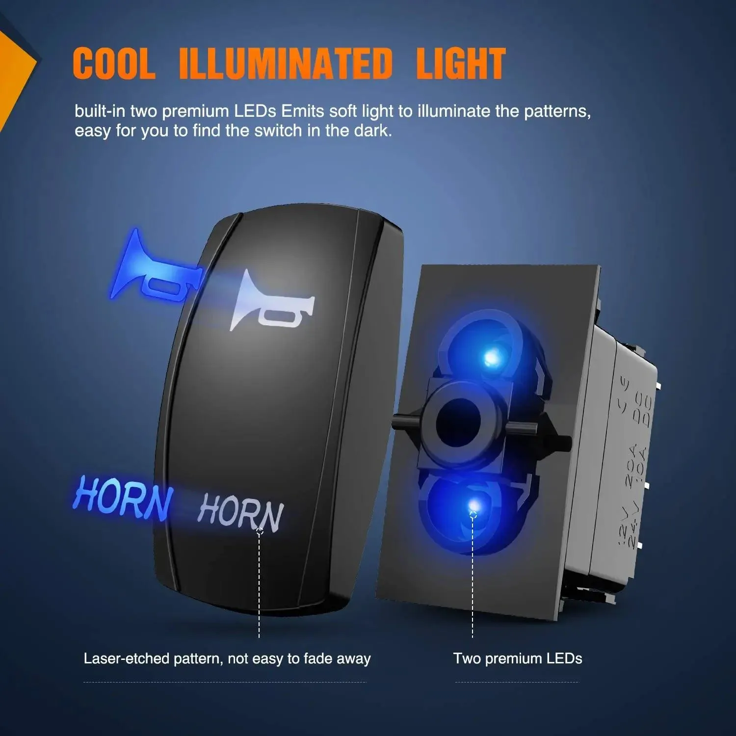 5Pin Laser On/Off Momentary Horn Rocker Switch Blue