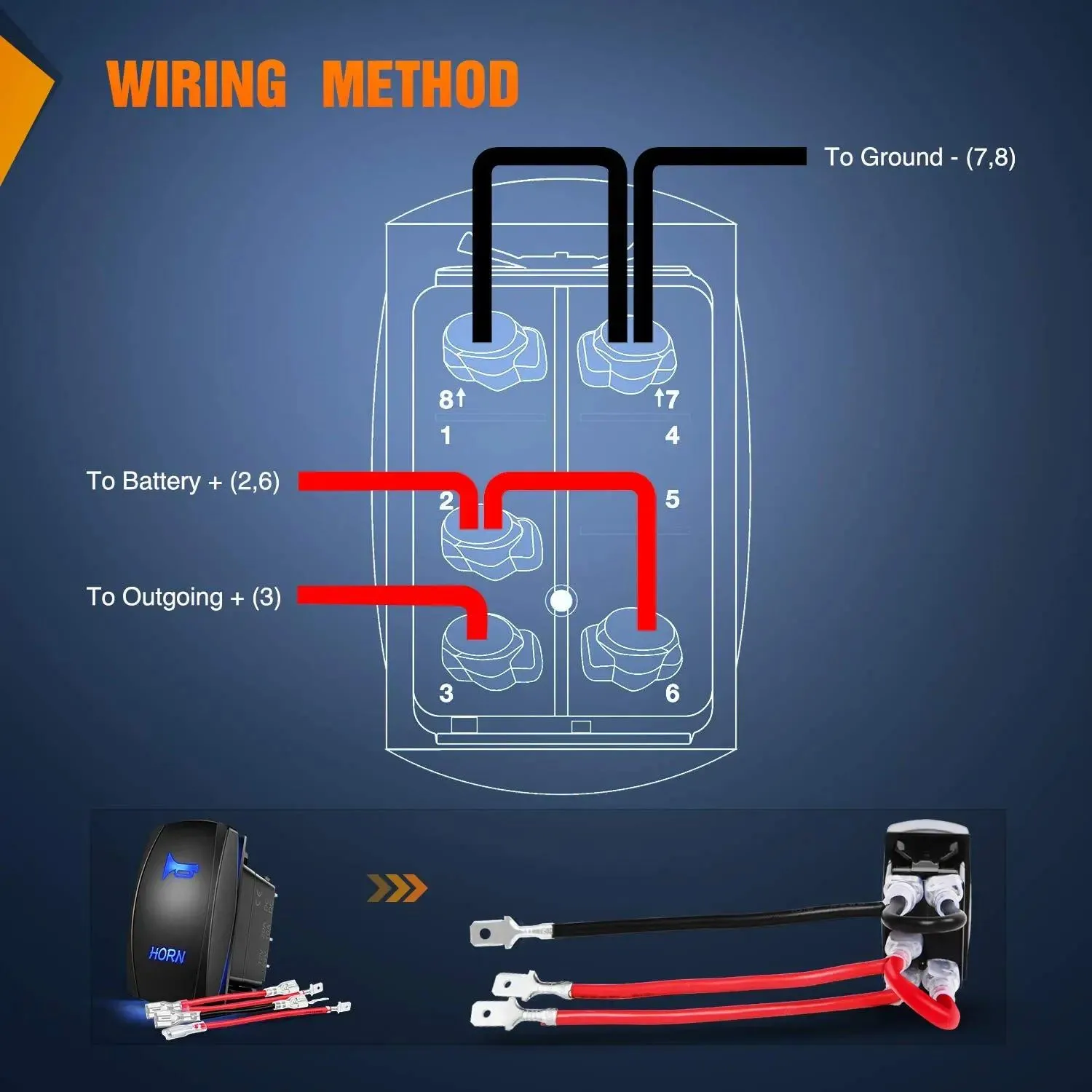 5Pin Laser On/Off Momentary Horn Rocker Switch Blue