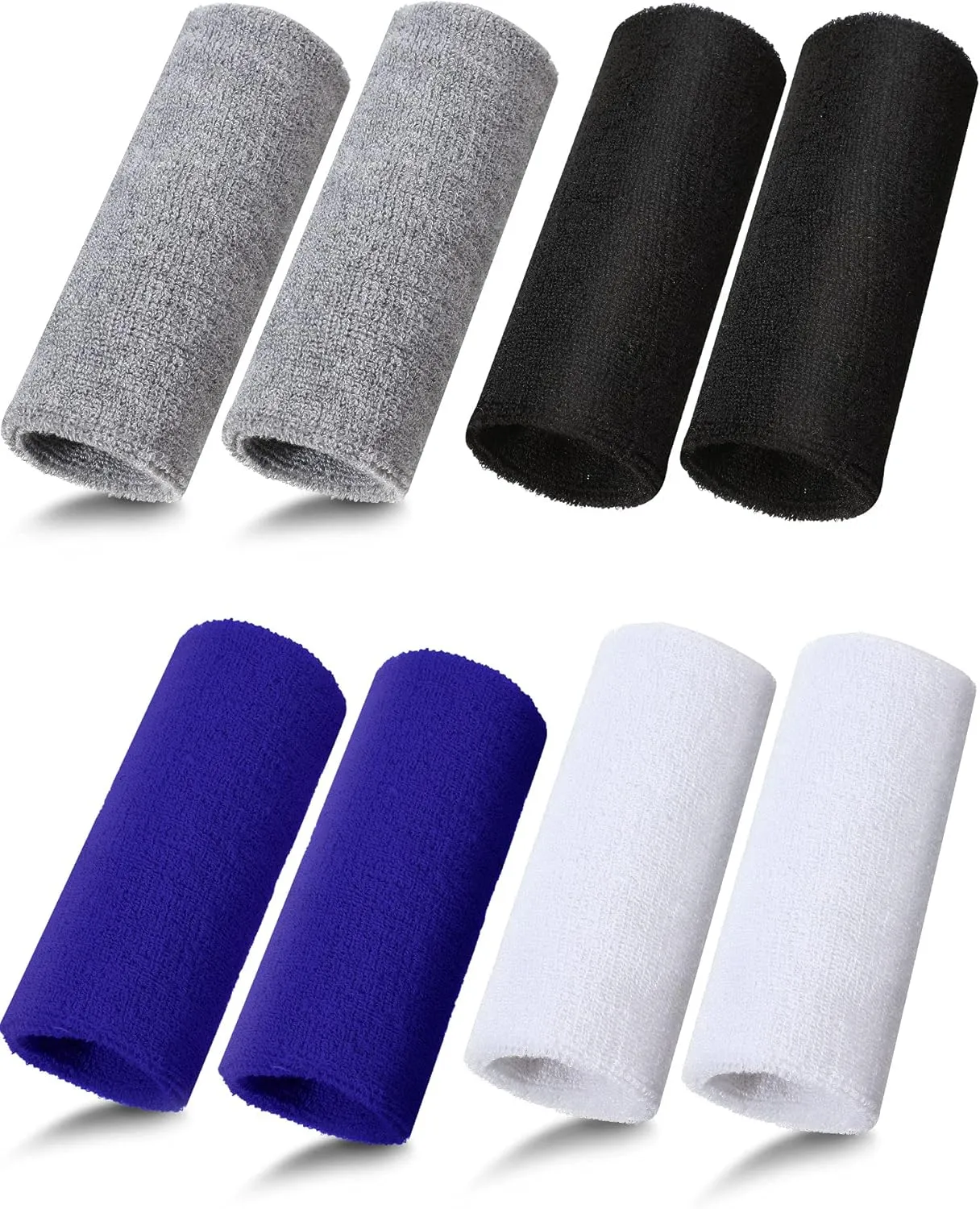 8 Pieces 6 Inch Wrist Sweatband Sports Wristbands Tennis Elastic Athletic Wristbands for Men and Women Wide Wrist Protection Band Long Size for Basketball Running(Black, White, Dark Grey, Blue)