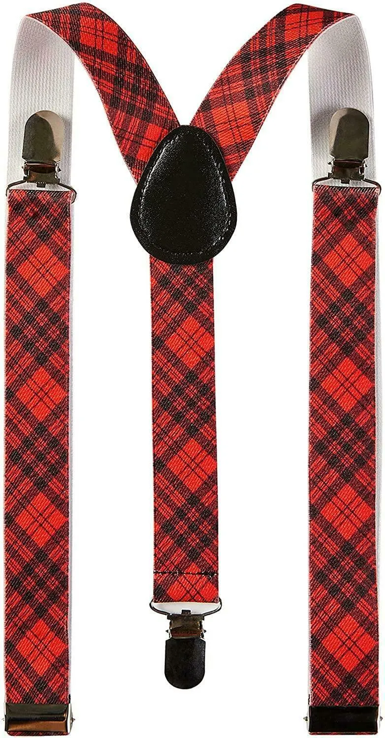 Adjustable Red Tartan Braces Unisex Trouser Y-Back Suspenders