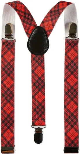 Adjustable Red Tartan Braces Unisex Trouser Y-Back Suspenders