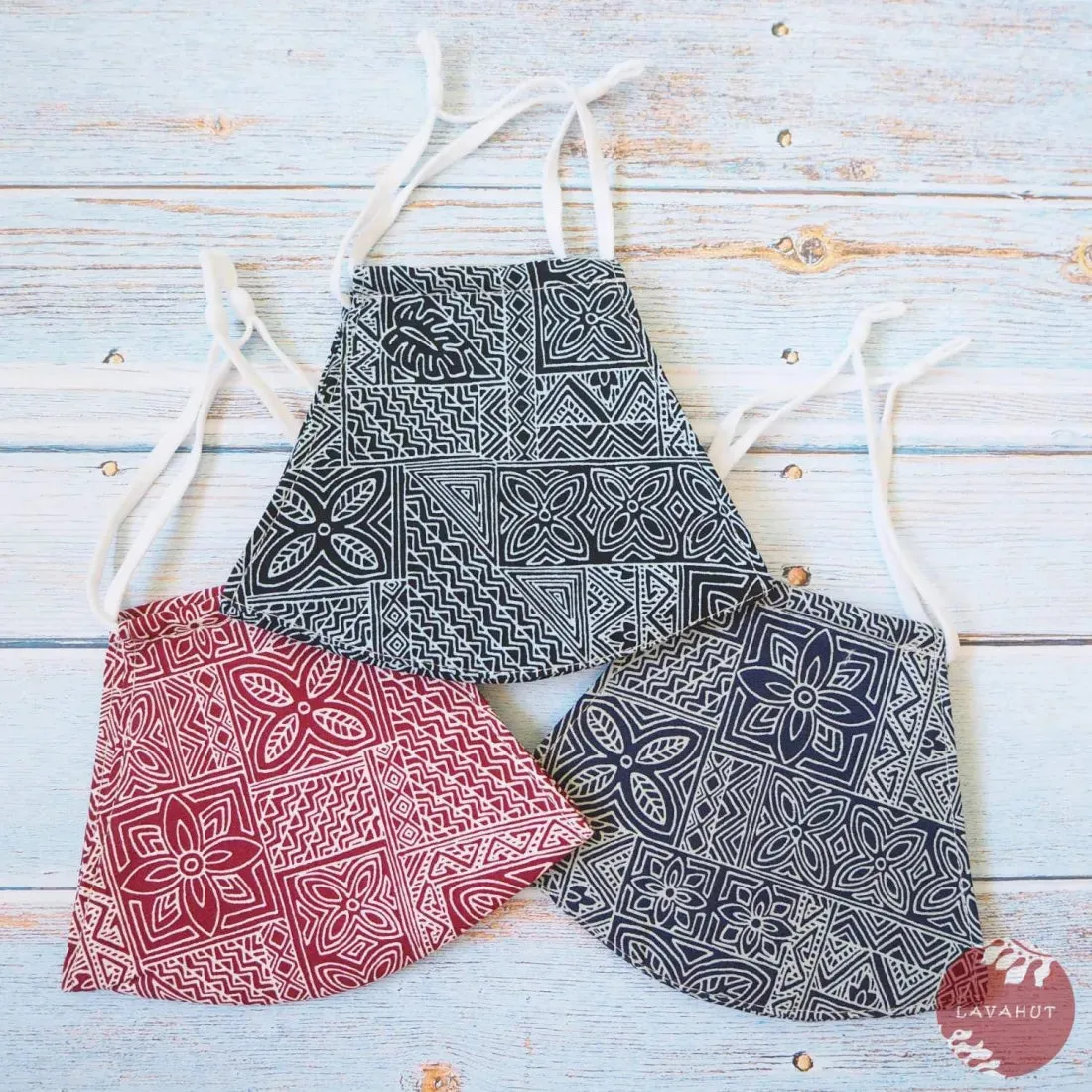Adjustable Tropical Face Mask • Blue Kapa Blocks