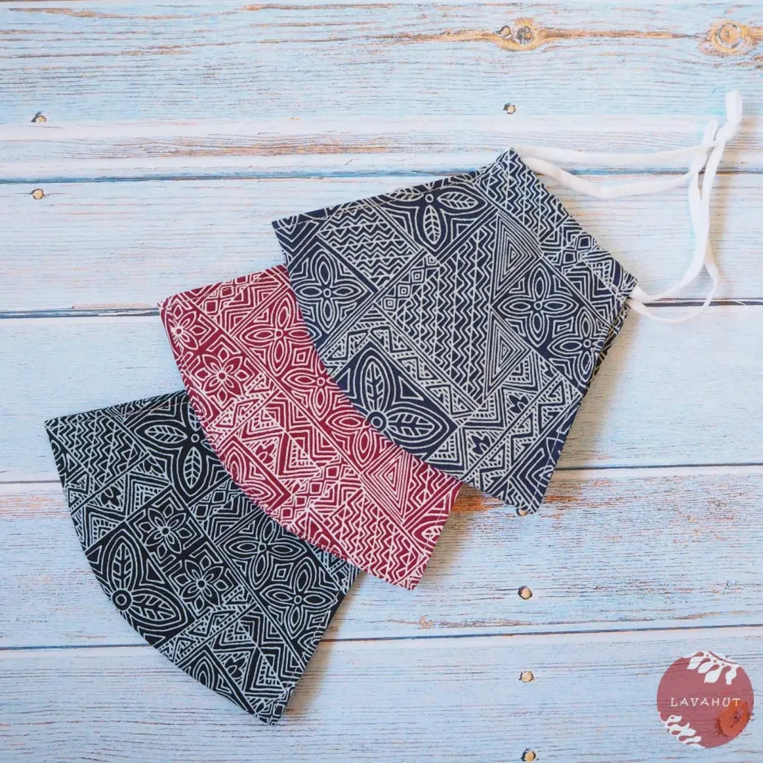 Adjustable Tropical Face Mask • Blue Kapa Blocks