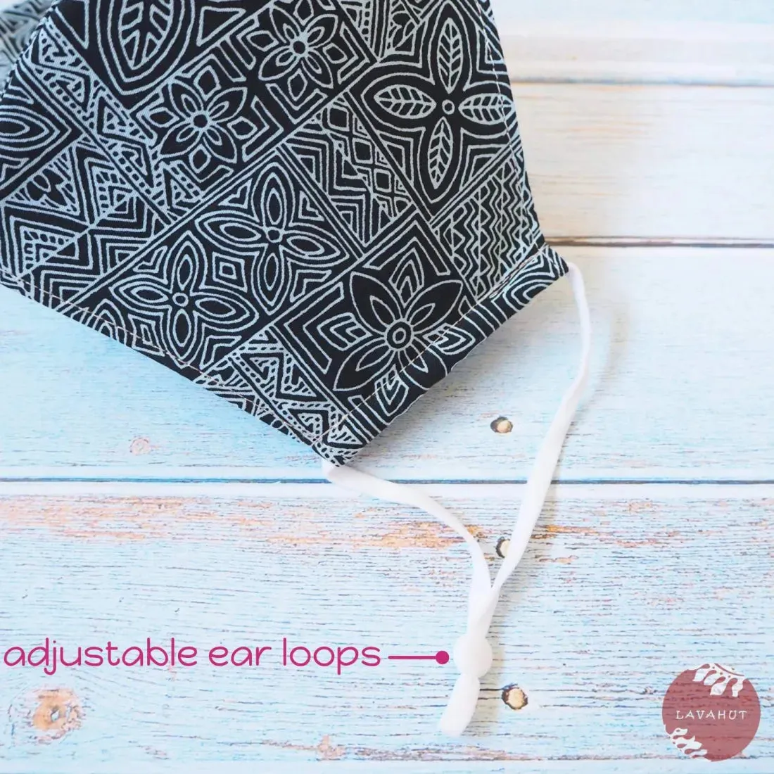 Adjustable Tropical Face Mask • Blue Kapa Blocks