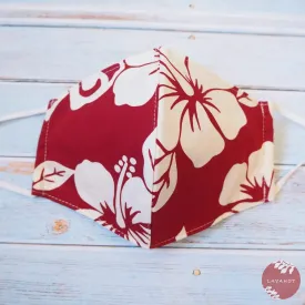 Adjustable Tropical Face Mask • Red Hibiscus Fiesta
