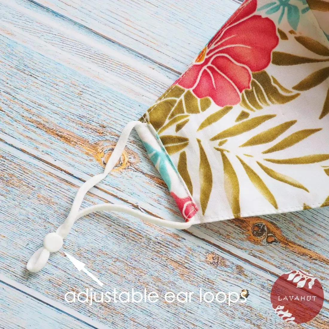 Adjustable Tropical Face Mask • White Royal Hibiscus