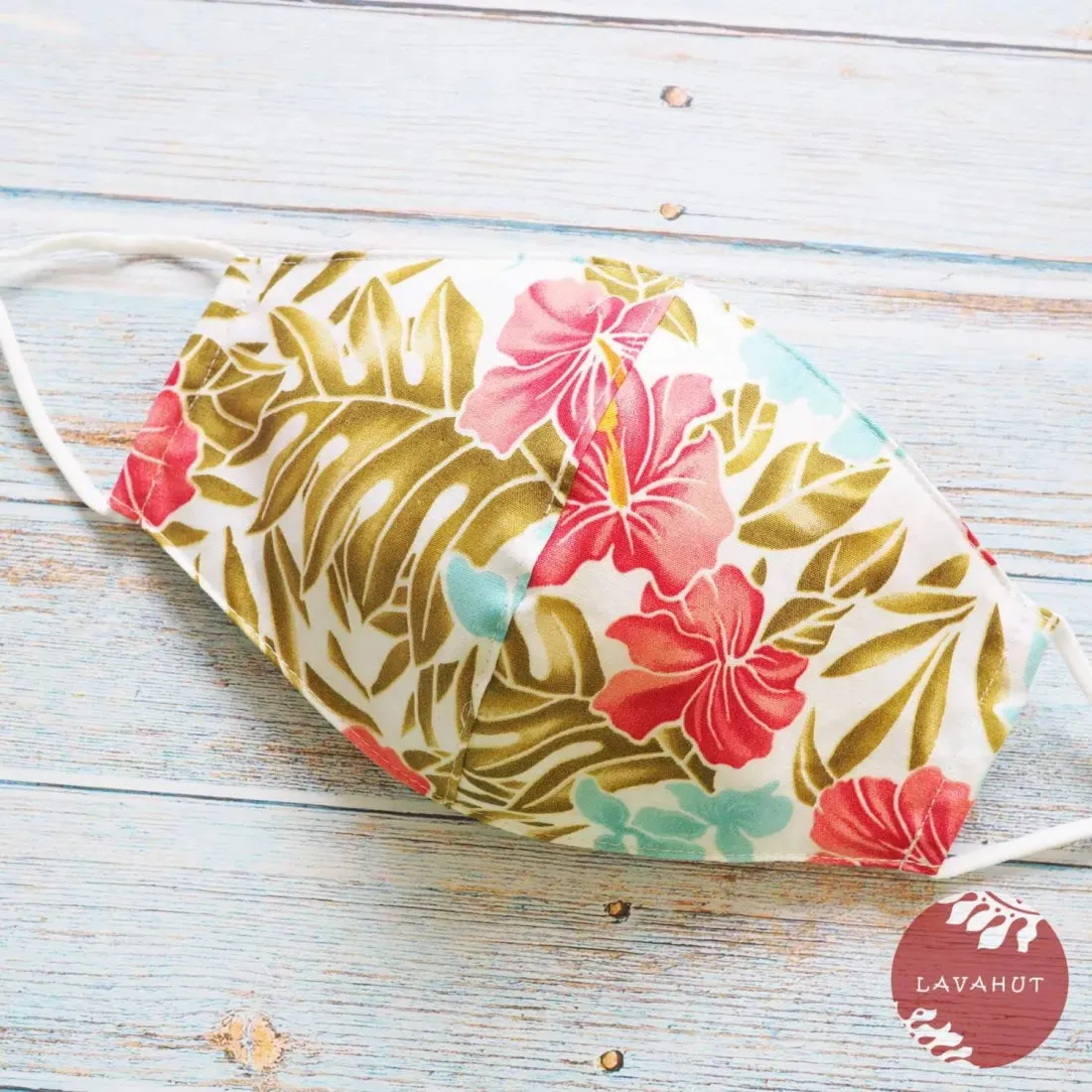 Adjustable Tropical Face Mask • White Royal Hibiscus