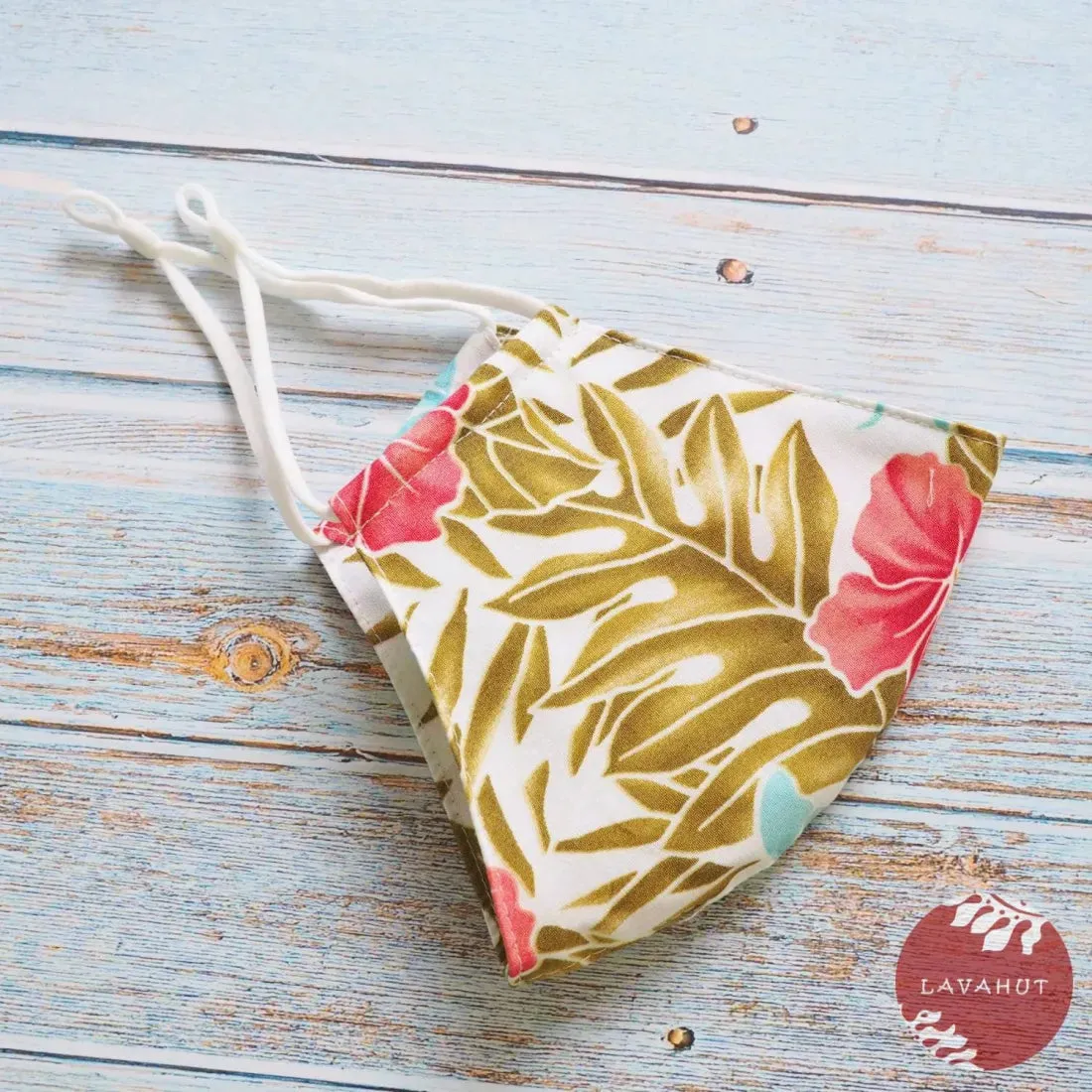 Adjustable Tropical Face Mask • White Royal Hibiscus