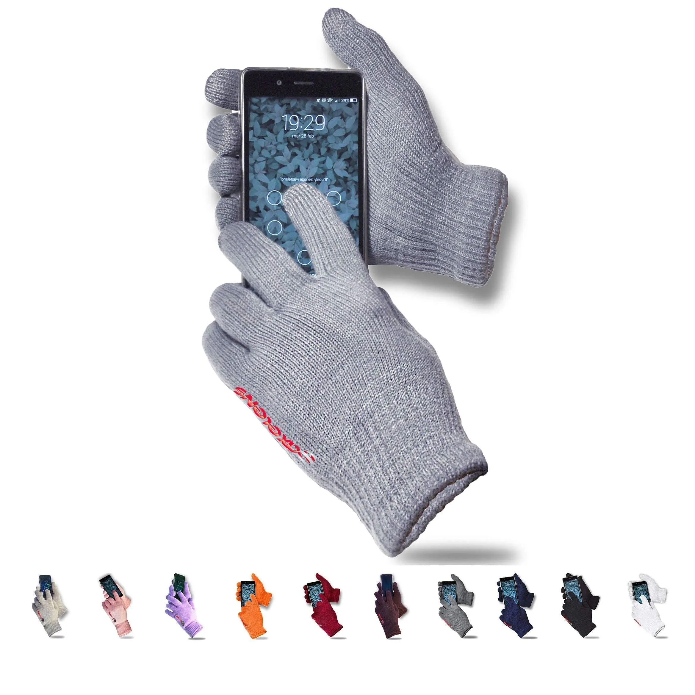 axelens Mens Womens Touchscreen Knitted Gloves Warm Capacitive Winter Fleece Lining - For Smartphones, Phones and Tablets – GREY One Size