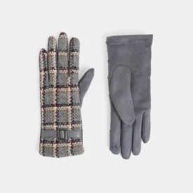 Belted Plaid Touchscreen Gloves - Grey Plaid - Final Sale