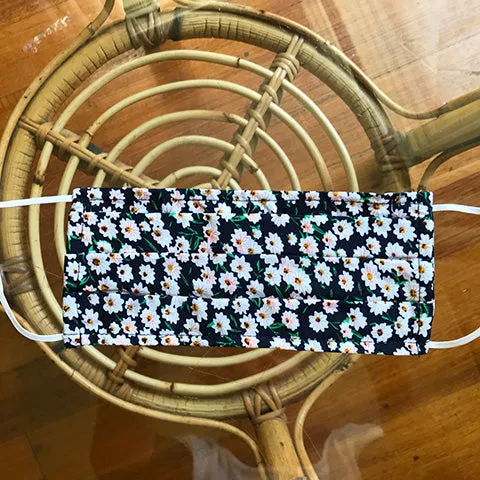 Black Daisy Face Mask - Adult