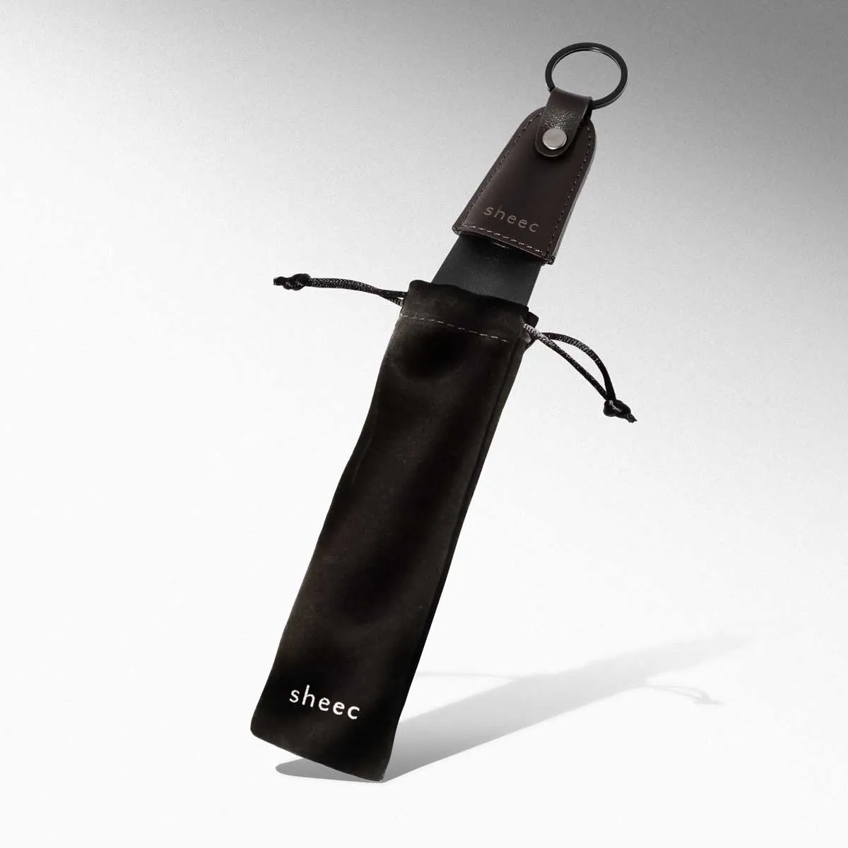 Black Shoe Horn with Faux Leather Handle for Boots and Sneakers