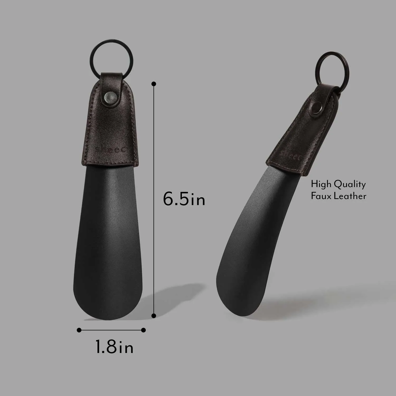Black Shoe Horn with Faux Leather Handle for Boots and Sneakers