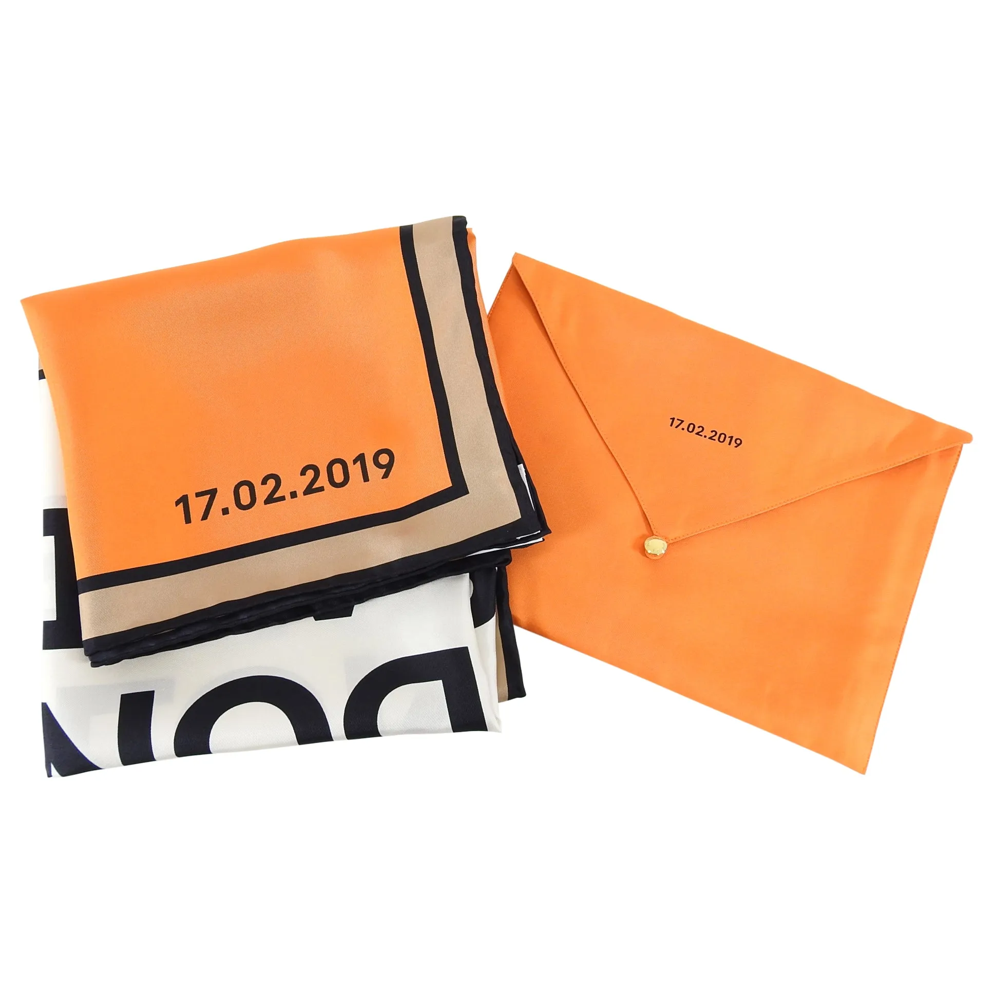 Burberry London Orange Silk 90cm Logo Runway Show Attendee Scarf
