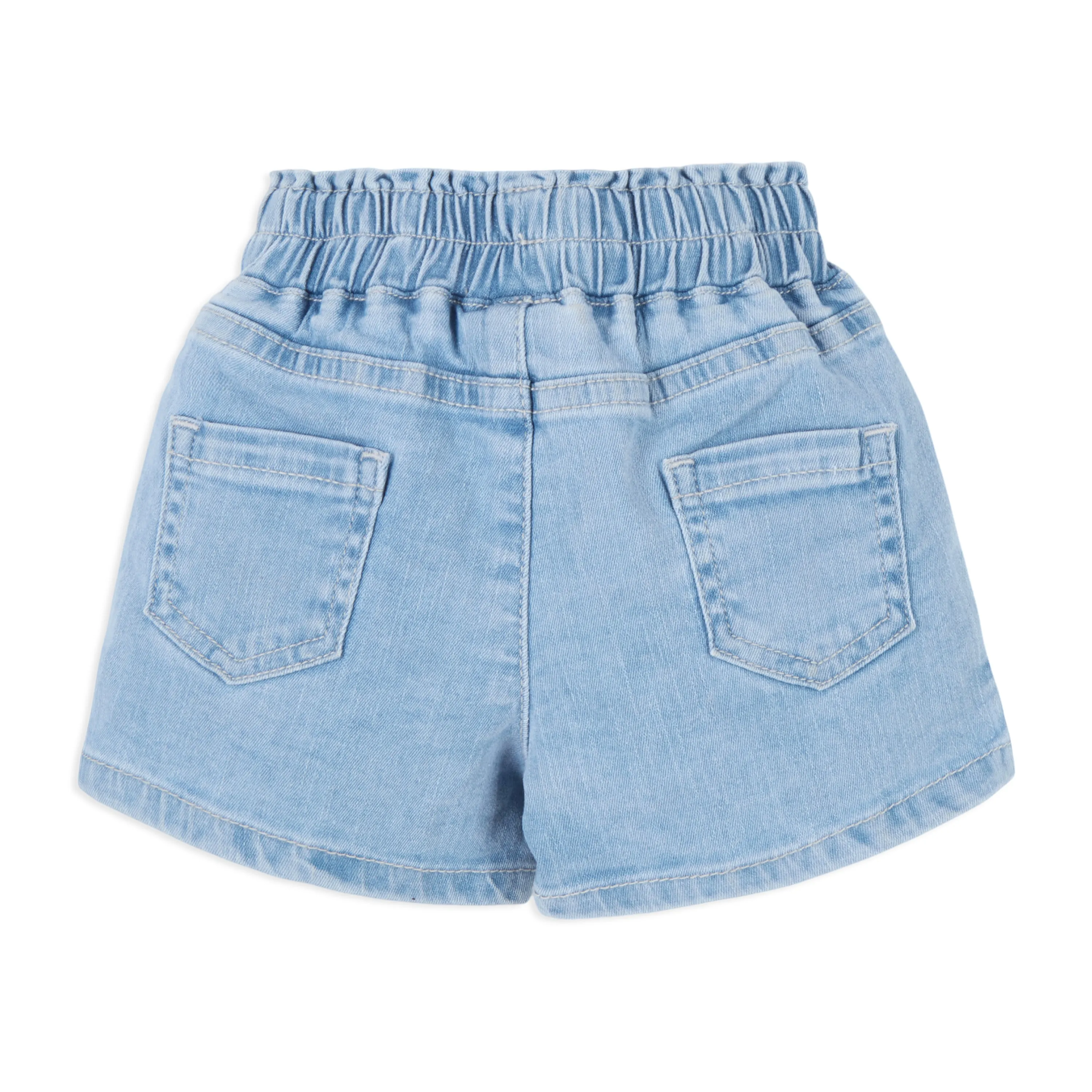 Butterfly Print Tee With Denim Shorts & Hairband - White & Blue