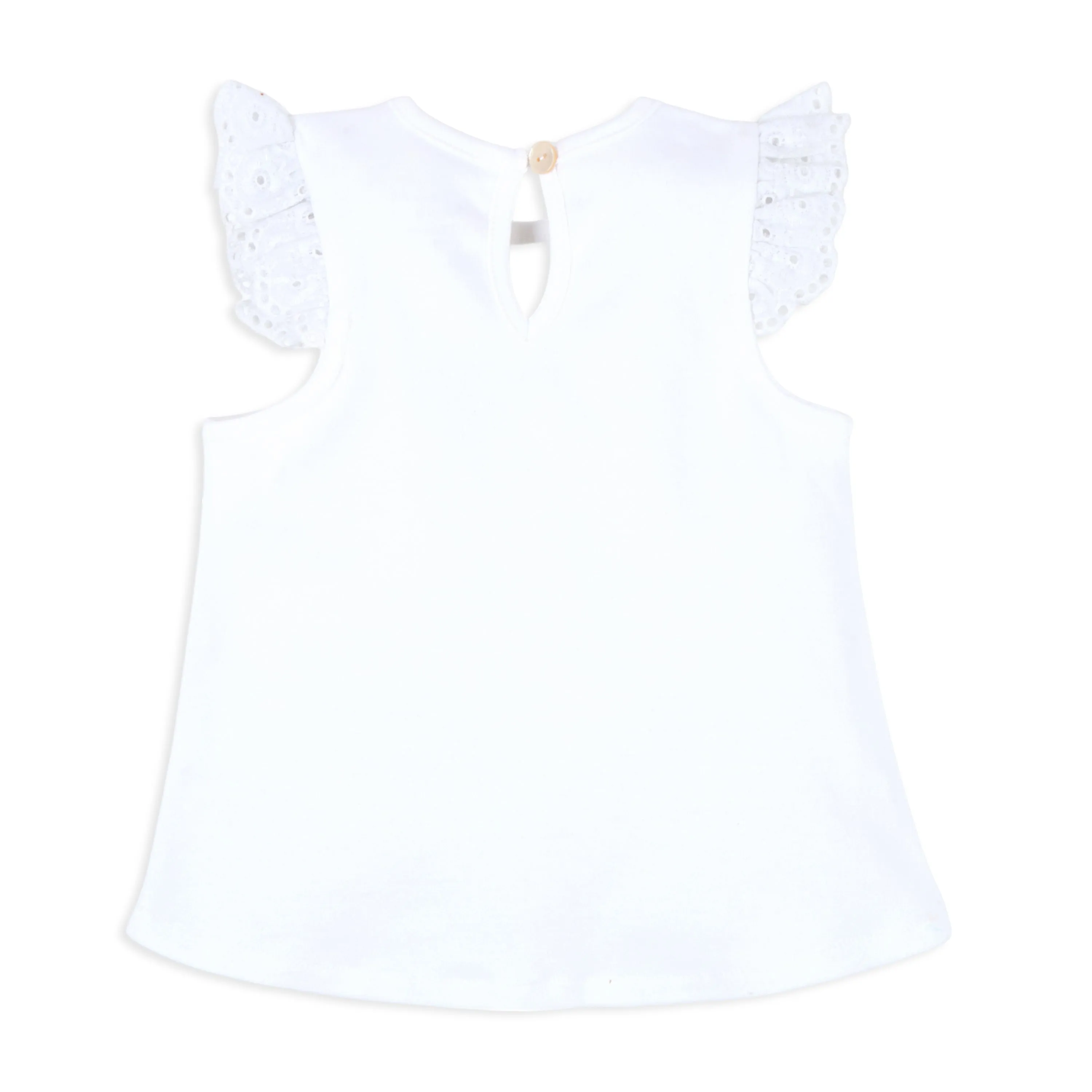 Butterfly Print Tee With Denim Shorts & Hairband - White & Blue