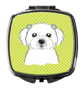 Checkerboard Lime Green Maltese Compact Mirror BB1270SCM