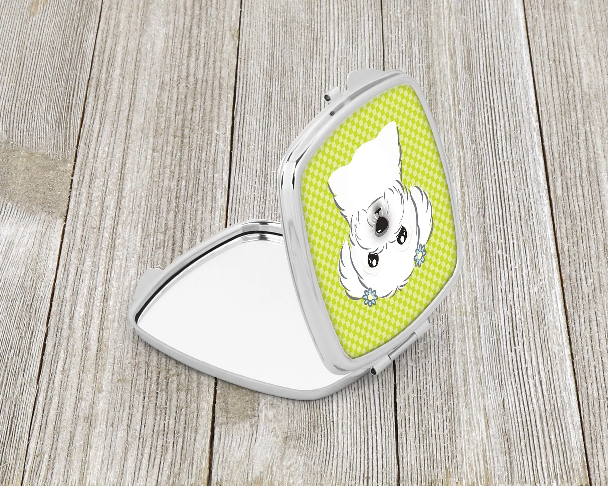Checkerboard Lime Green Maltese Compact Mirror BB1270SCM