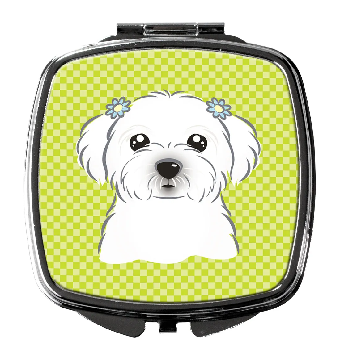 Checkerboard Lime Green Maltese Compact Mirror BB1270SCM