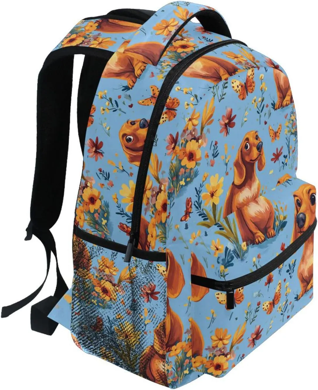 Day Backpack for Women Men Fashion Diaper Bag Backpack with Chest Strap for College Work Cartoon Sweet Dachshund Dog Blue