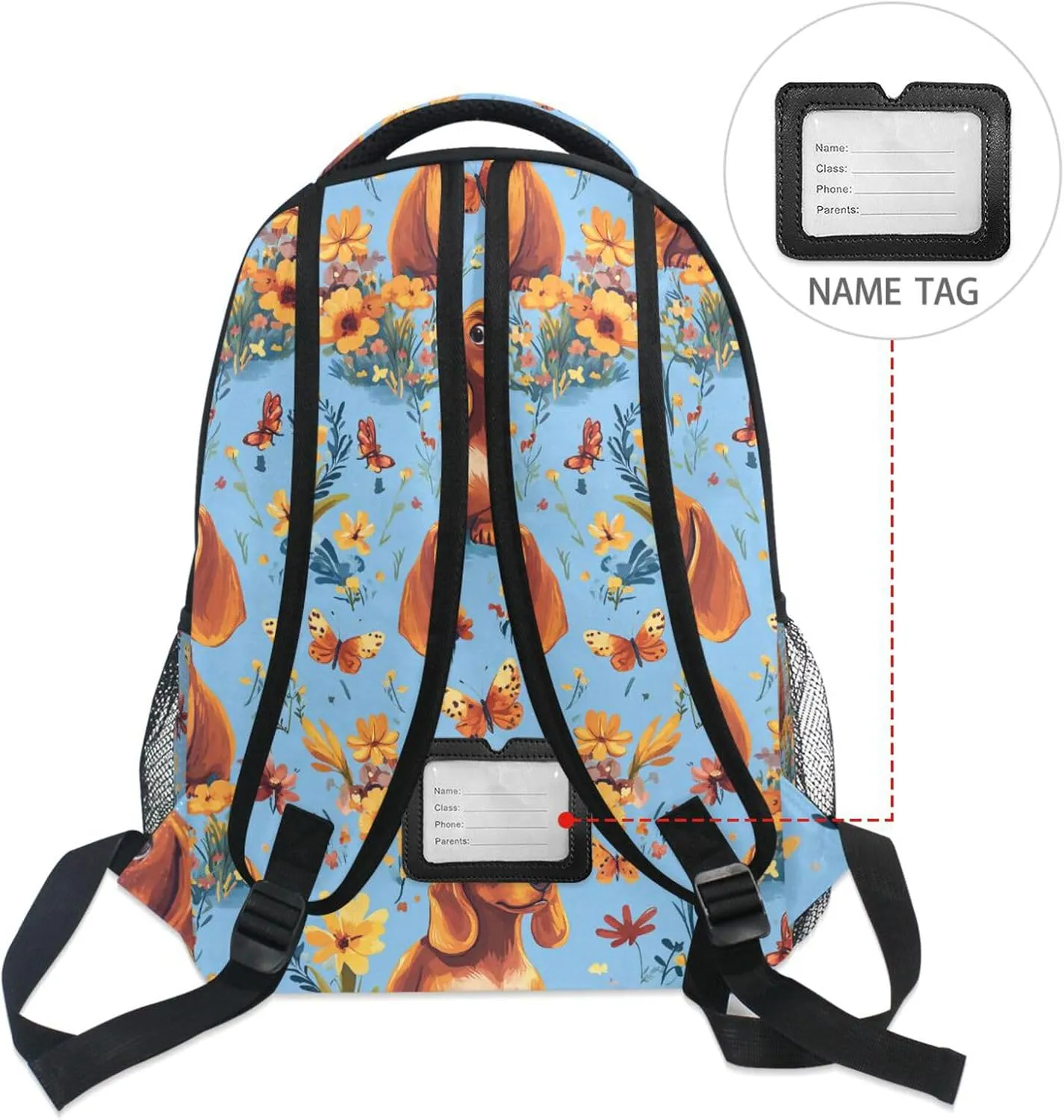 Day Backpack for Women Men Fashion Diaper Bag Backpack with Chest Strap for College Work Cartoon Sweet Dachshund Dog Blue
