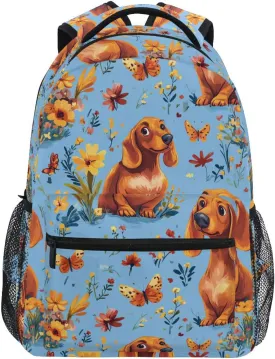 Day Backpack for Women Men Fashion Diaper Bag Backpack with Chest Strap for College Work Cartoon Sweet Dachshund Dog Blue