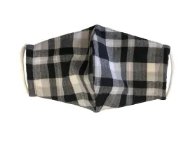 Face Mask, 100% Cotton, 2 layers, Tartan Black, Washable, Reusable Mask, Adult Size
