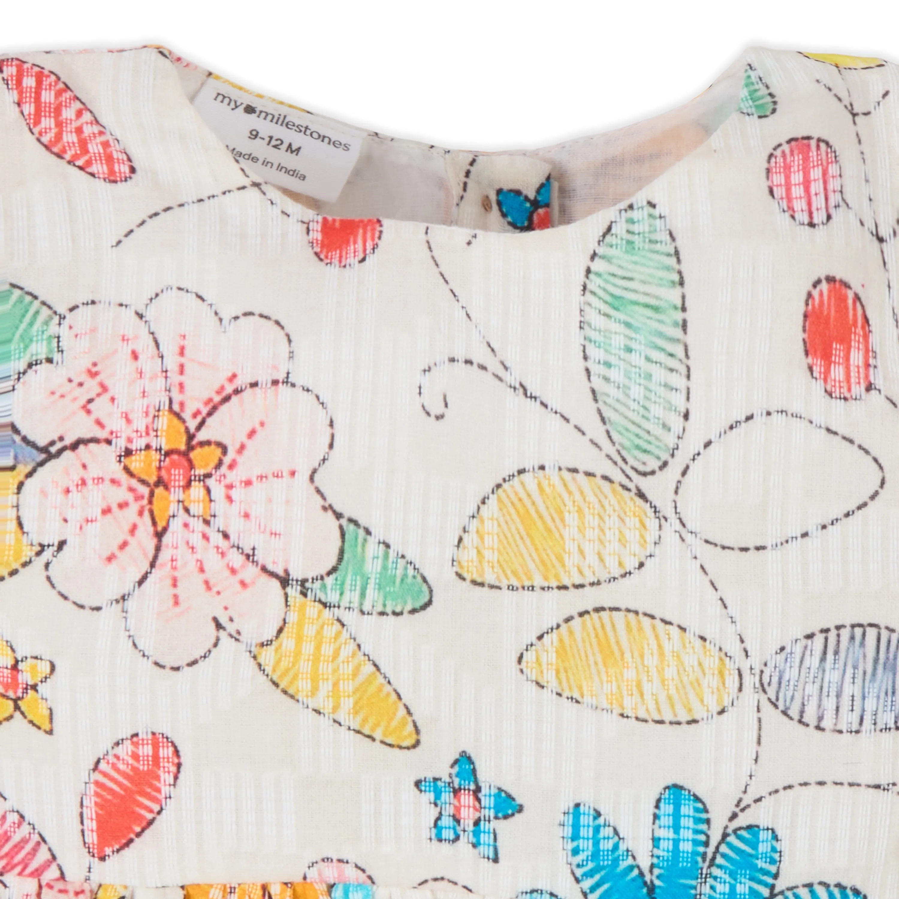 Floral Printed Puff Sleeves Dress With Bloomers & Hairband - Off White
