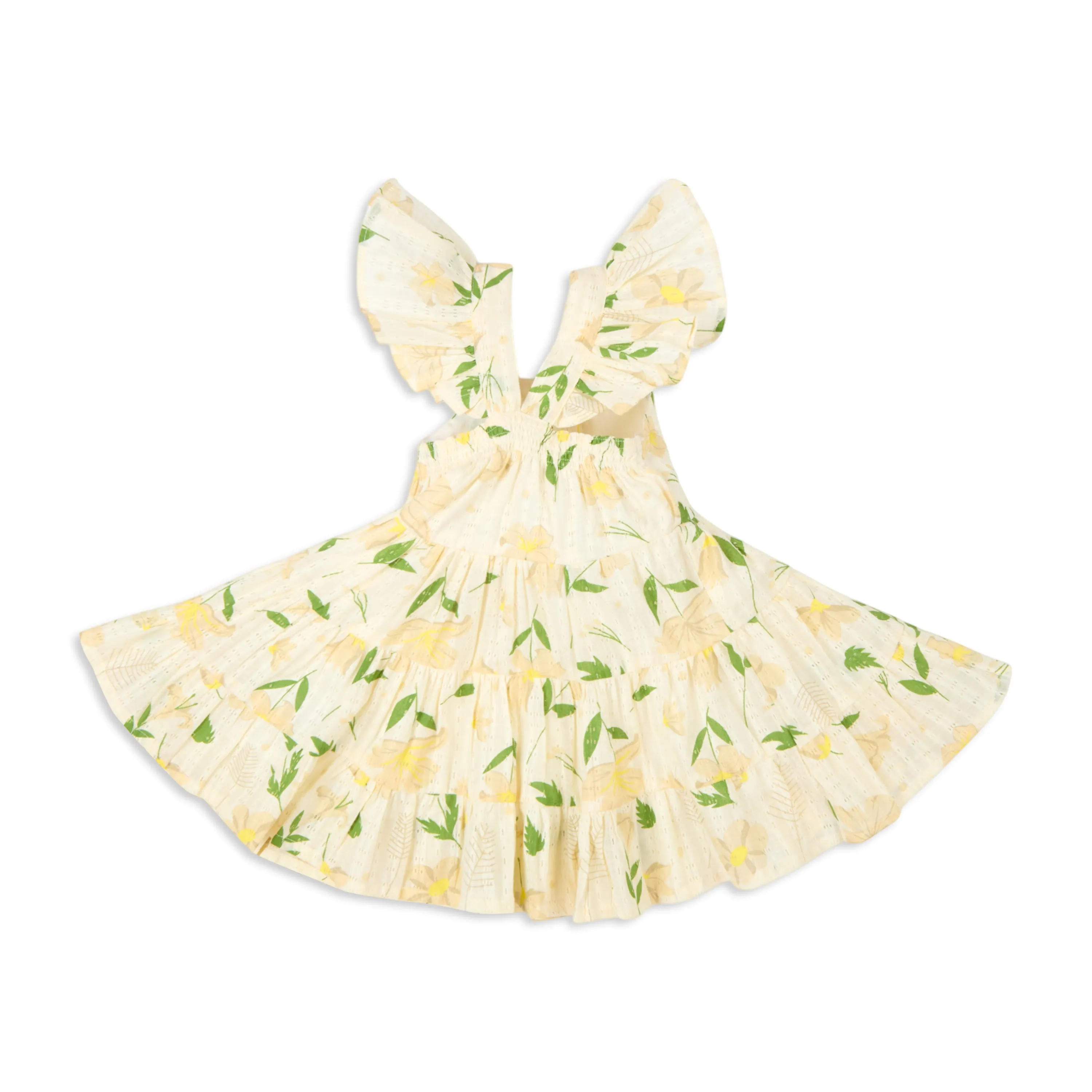 Floral Printed Rah-Rah Dress With Bloomer & Hairband - Light Yellow