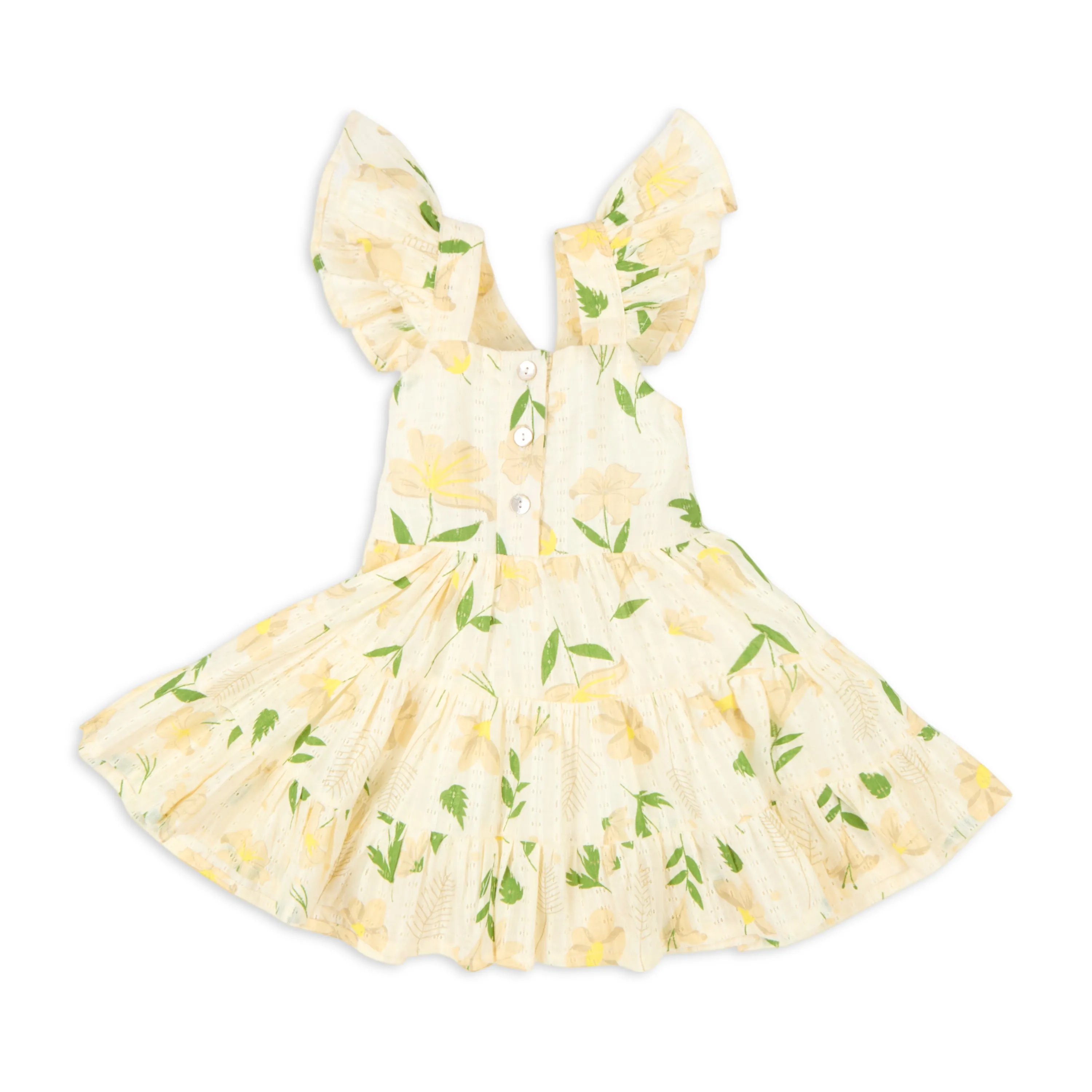 Floral Printed Rah-Rah Dress With Bloomer & Hairband - Light Yellow