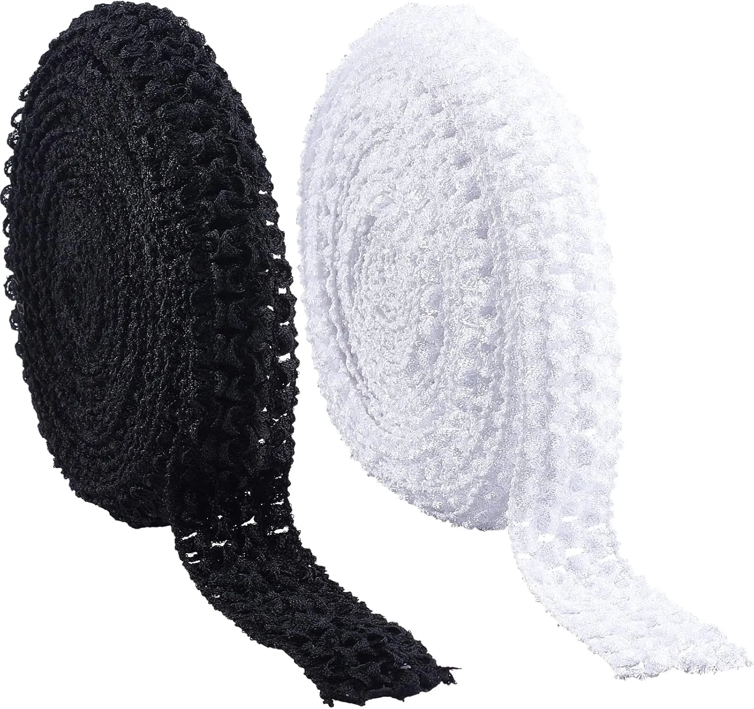 GORGECRAFT 2 RollsX 5.5 Yards Wide Elastic Crochet Headband Ribbon 1.2" Crochet Stretch Trim Fabric for Hair Accessories Tube Top, Black and White