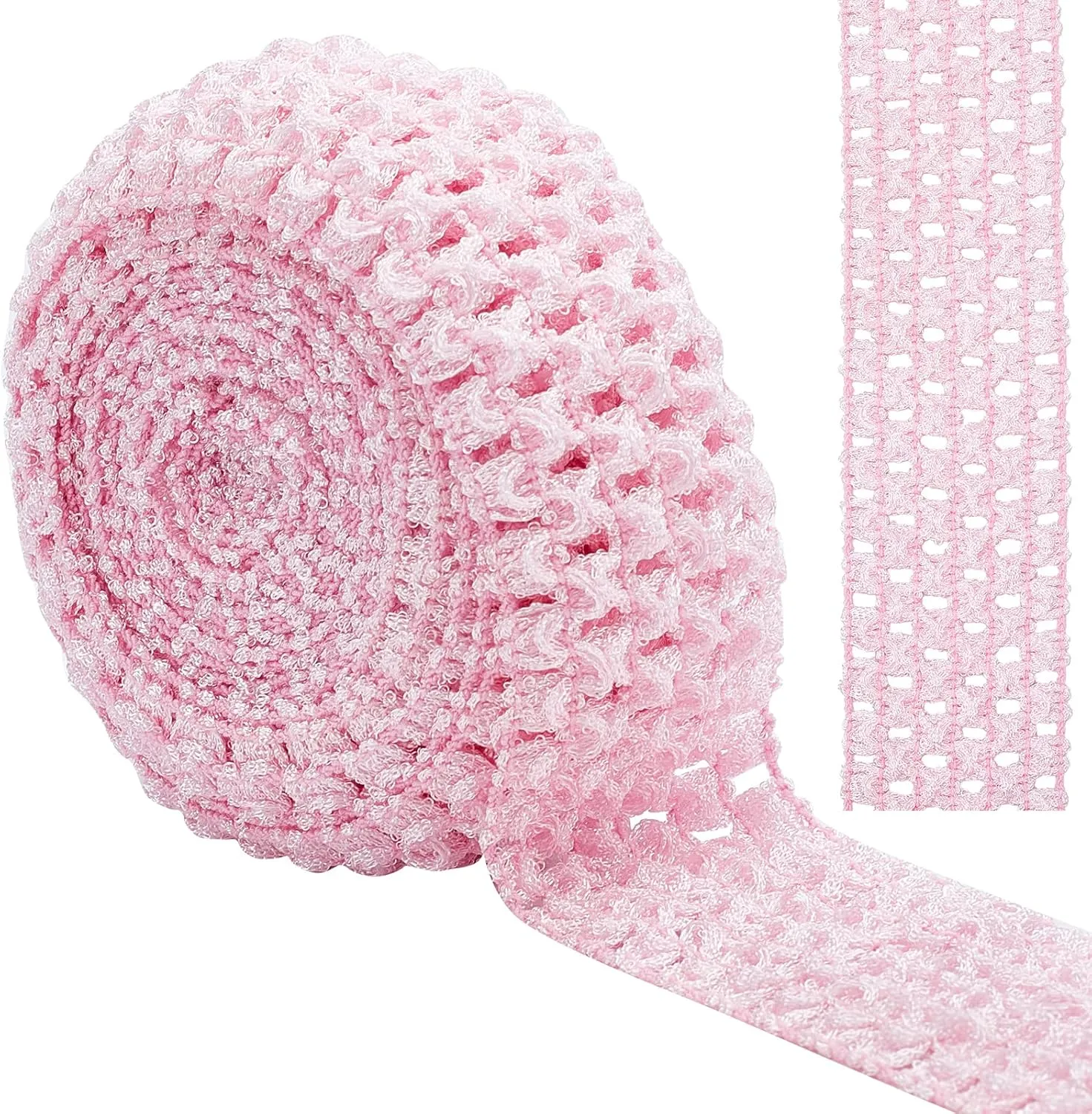 GORGECRAFT 5.5 Yards 1.7" Wide Elastic Crochet Headband Ribbon Crochet Stretch Trim Fabric for Hair Accessories Tube Top, Light Pink