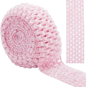 GORGECRAFT 5.5 Yards 1.7" Wide Elastic Crochet Headband Ribbon Crochet Stretch Trim Fabric for Hair Accessories Tube Top, Light Pink