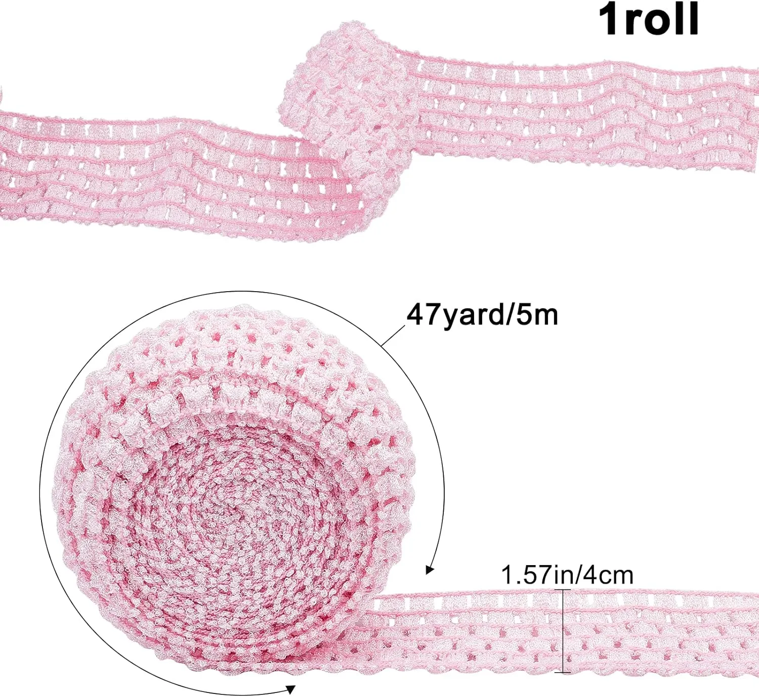 GORGECRAFT 5.5 Yards 1.7" Wide Elastic Crochet Headband Ribbon Crochet Stretch Trim Fabric for Hair Accessories Tube Top, Light Pink