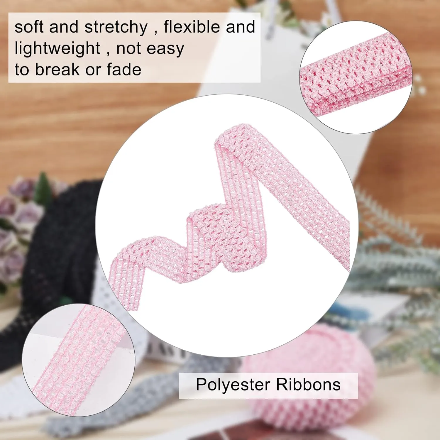 GORGECRAFT 5.5 Yards 1.7" Wide Elastic Crochet Headband Ribbon Crochet Stretch Trim Fabric for Hair Accessories Tube Top, Light Pink