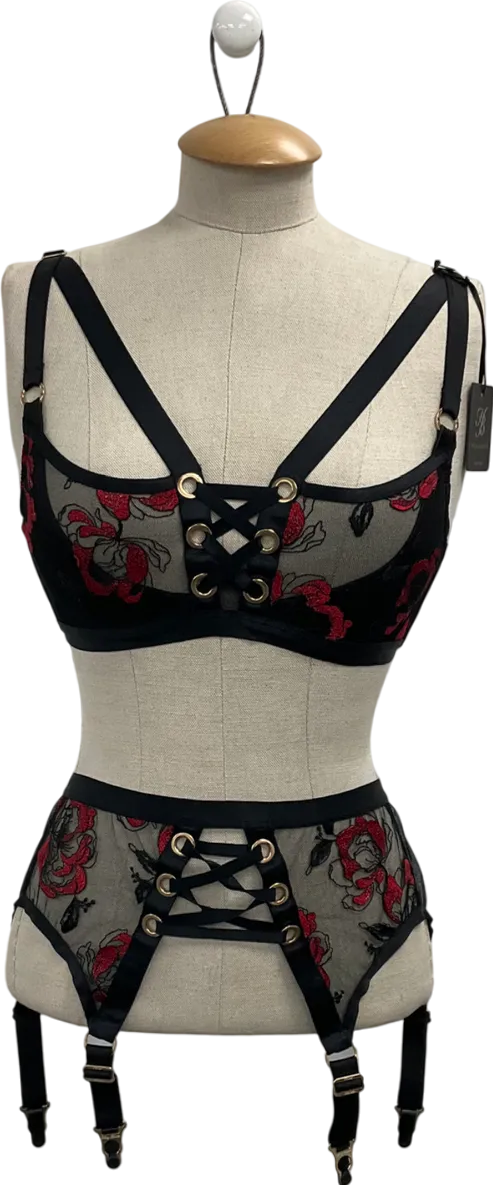 Honey Birdette Black Freya Bra And Suspender Set UK 32D