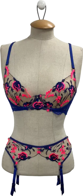 Honey Birdette Blue Whitney Bra And Suspender Belt UK 32D