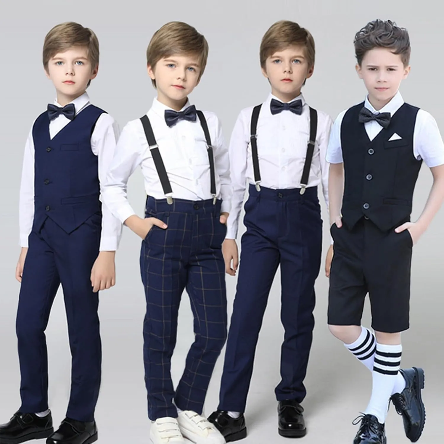 Kids Adjustable Suspenders and Bow Tie Set - Black Elastic Y-Back Suspenders for Boys & Girls Toddler Ages 2-10 Years