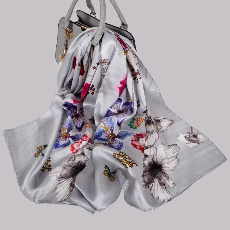 Multi-style Floral Fashion Pure Silk Shawl Scarf
