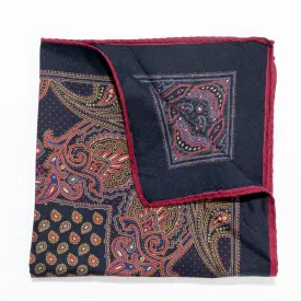 Paisley Printed Red & Navy Silk Twill Pocket Handkerchief