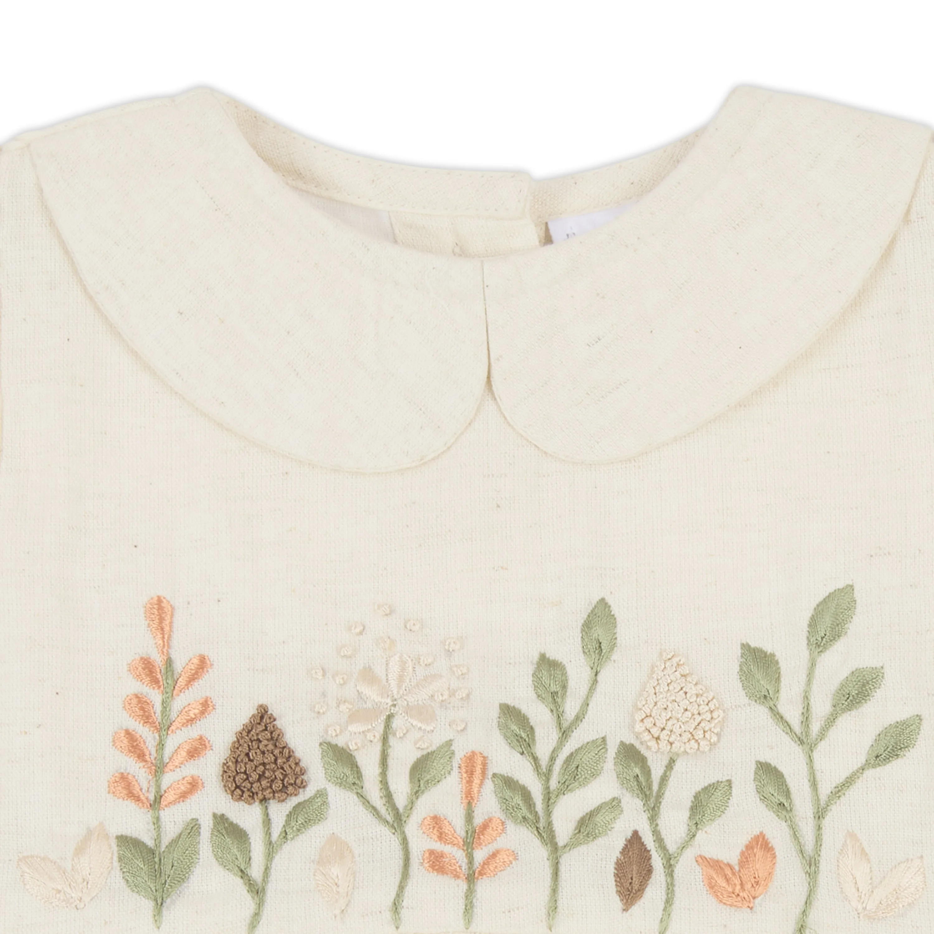 Peter Pan Collar Embroidery Dress With Bloomer & Hairband - Beige