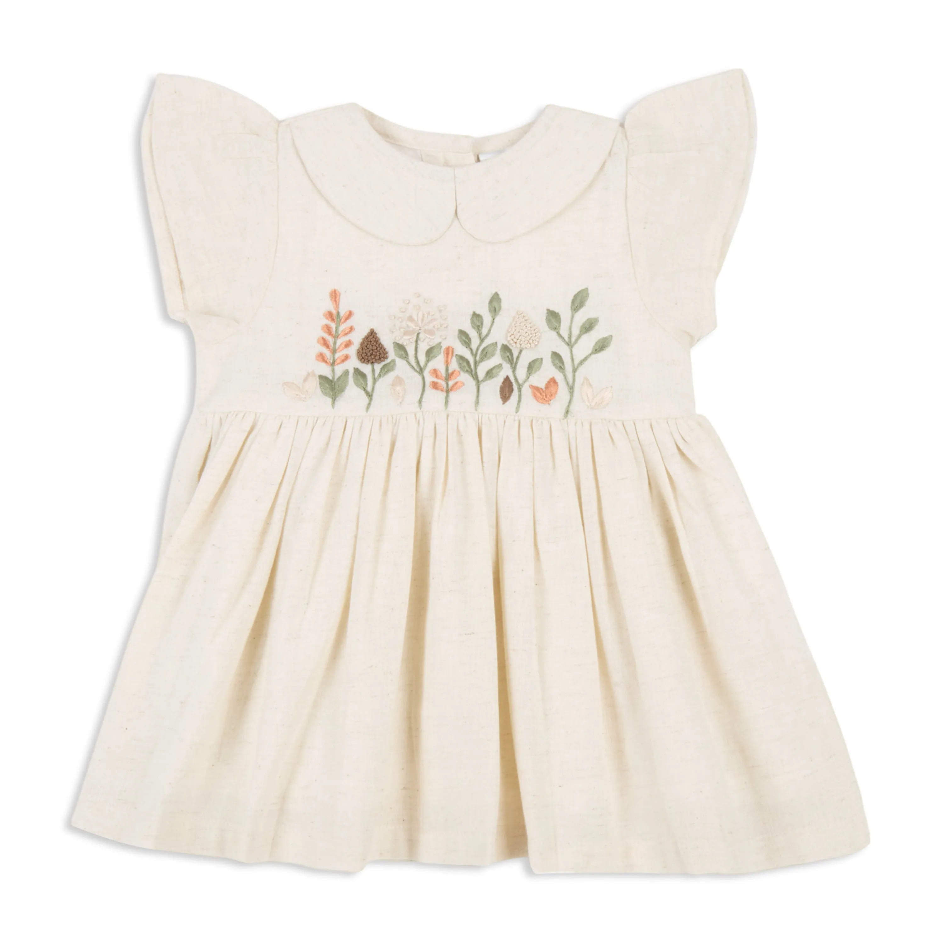 Peter Pan Collar Embroidery Dress With Bloomer & Hairband - Beige