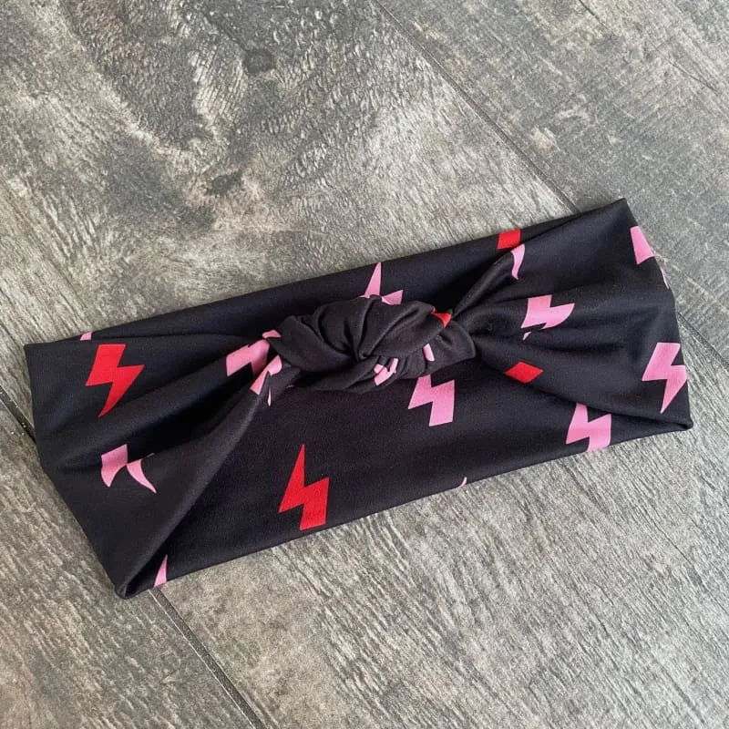Pink Lightning Bolts | Adjustable Knotted Headband