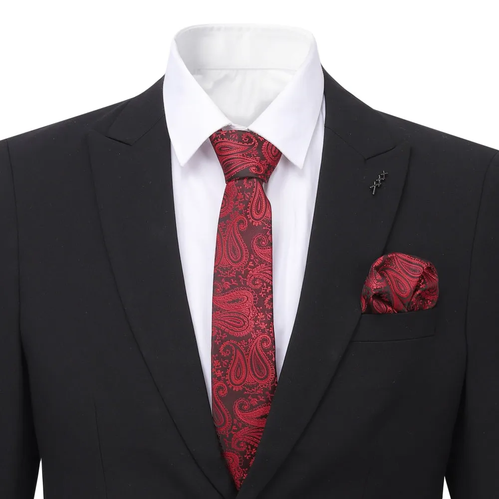 Printed Floral Tie Neckties Set with Handkerchief Cufflinks